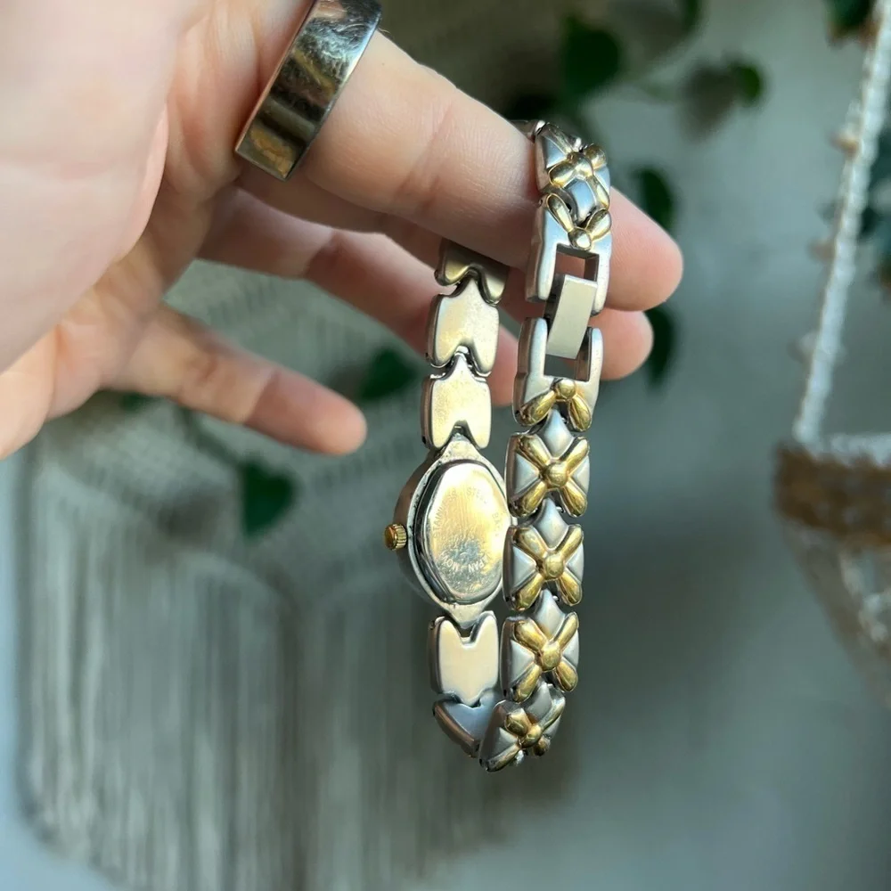 Ronica Two-Tone Quartz Watch – Butterfly Link Band – Small 6” Wrist – Japan